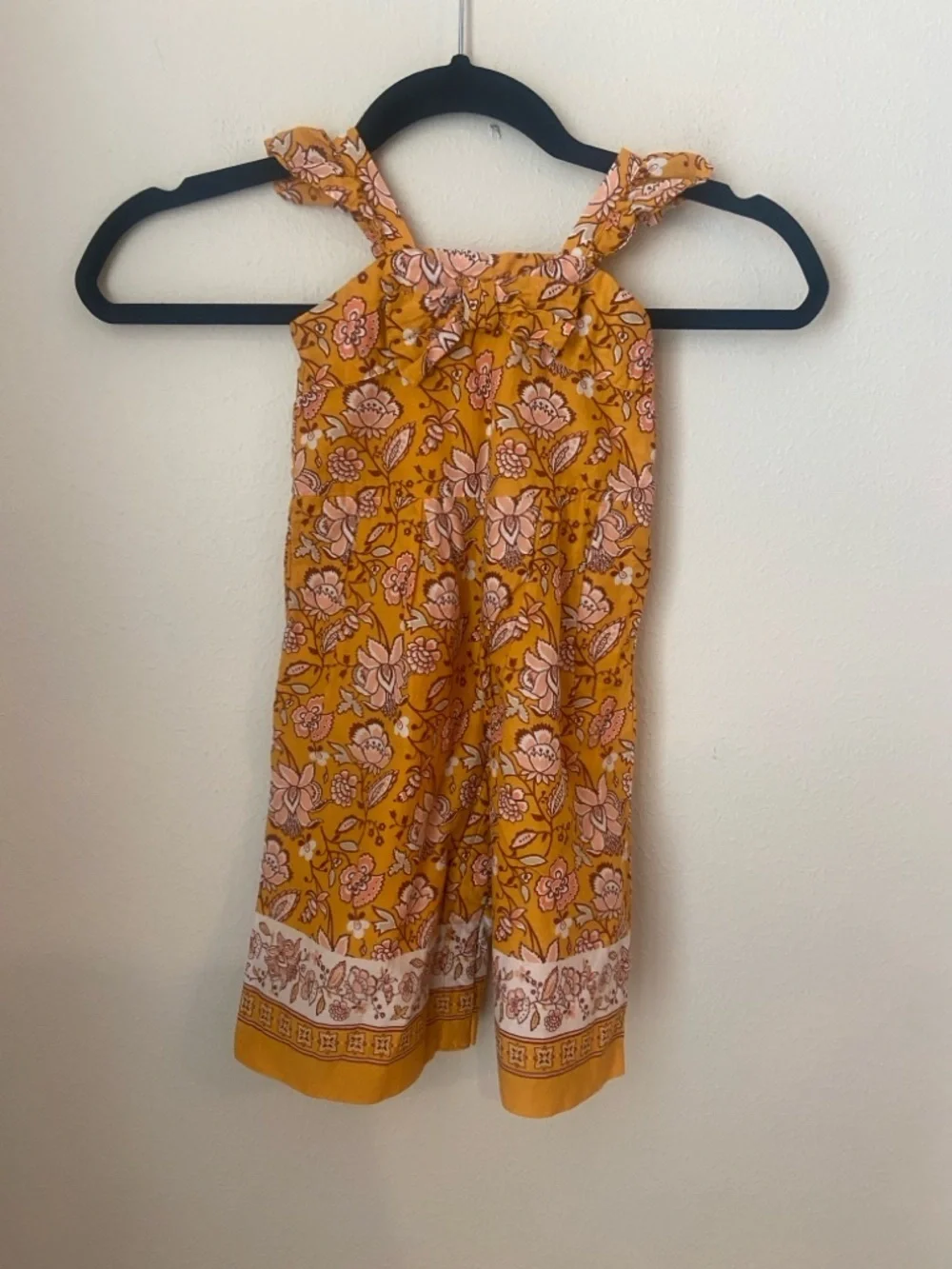 Janie and Jack Mustard Floral Romper 12-18 Months Boho Wide Leg Jumpsuit